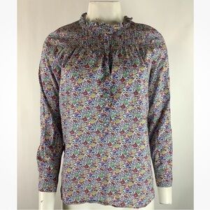 J Crew Liberty Fabric Sz 0 Mock Neck Top In Ditsy Floral Print Multicolor